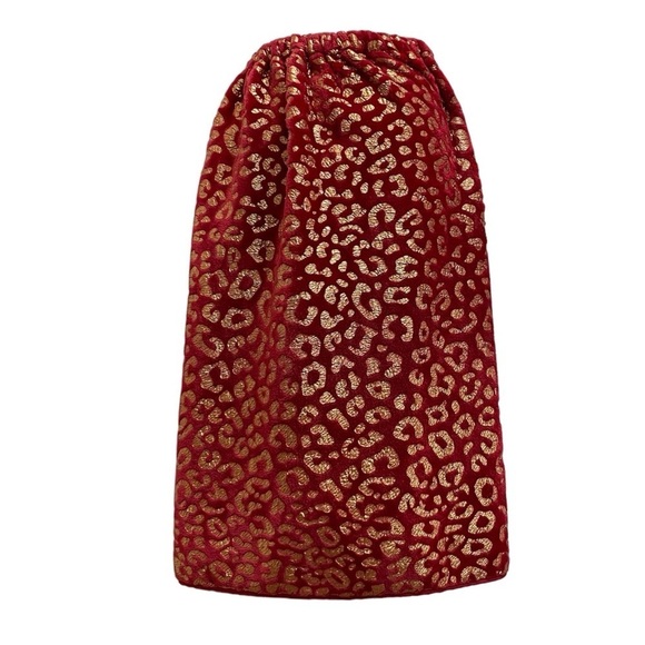 Bebe Vintage Red & Gold Foil Fuzzy Wrap Around Midi Skirt - Picture 3 of 10
